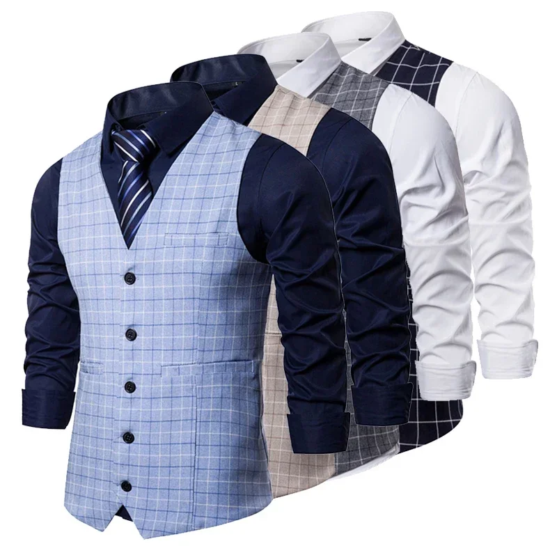 Top Trends: Men&#039;s Plaid Business Suit Vest Fashion Waistcoat Male Wedding Party Dress Tops Casual Clothing Shoppable Styles