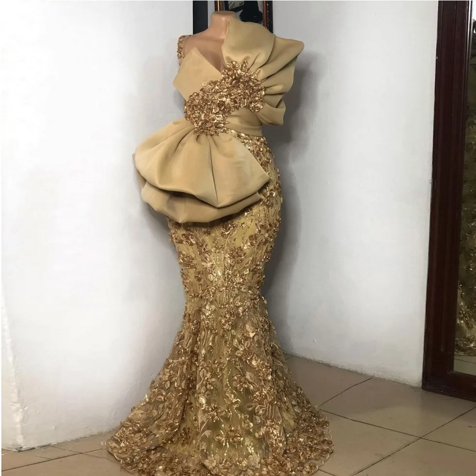 Top Trends: Gorgeous Aso Ebi Evening Dresses Gold Lace Formal Prom Dress Plus Size African Women Event Party Gowns Vestidos De Fiesta Shoppable Styles