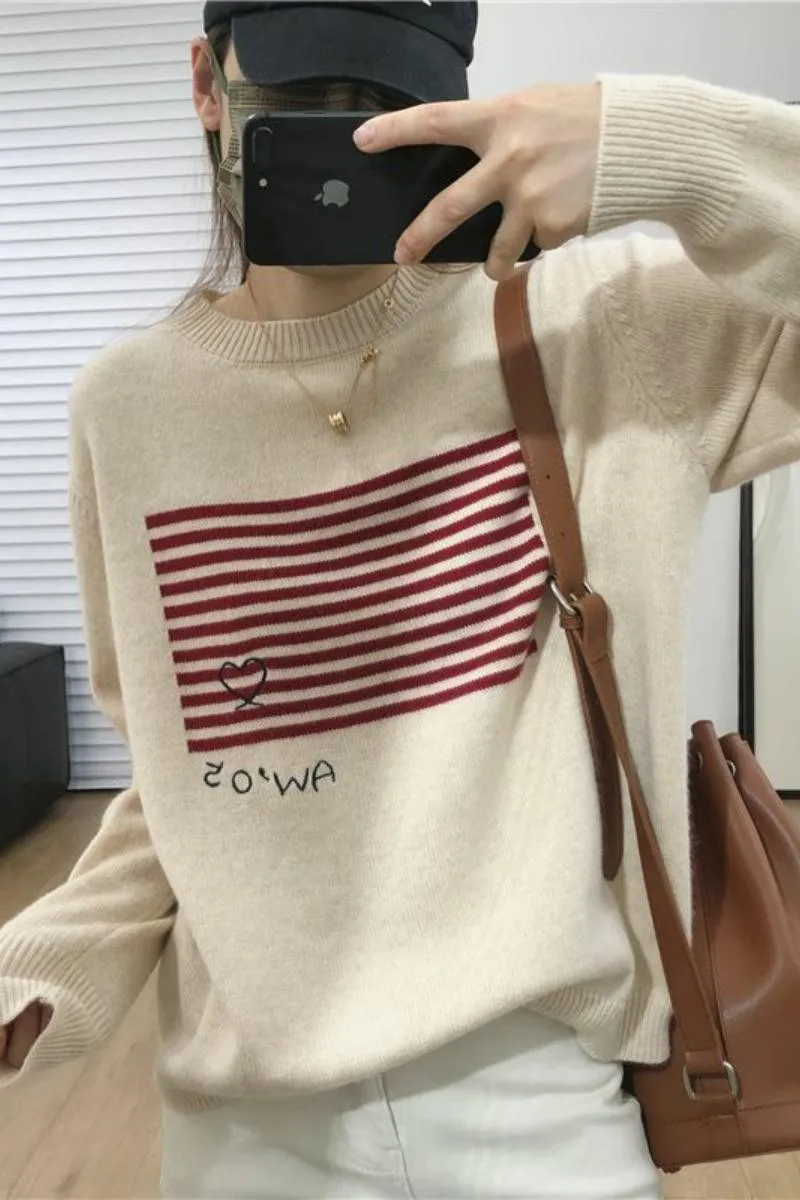 Top Trends: 2022 New Autumn And Winter Leisure 100% Woolen Sweater Women's Creative Embroidery O-neck 100% Woolen Pullover Women's Loose Fas Shoppable Styles