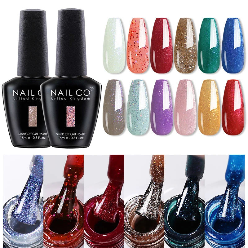 Top Trends: NAILCO 15ml Glitter Color Gel Nail Polish Set Gel Nail Art All For Manicure Nail Supplies For Professionals Vernis UV Top Coat Shoppable Styles