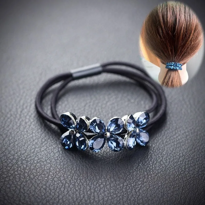 Top Trends: 2023 Blue Rhinestone Flower Scrunchies Women Girls Elastic Hair Rubber Bands Accessories Tie Hair Ring Rope Headdress Headwear Shoppable Styles - Image 2