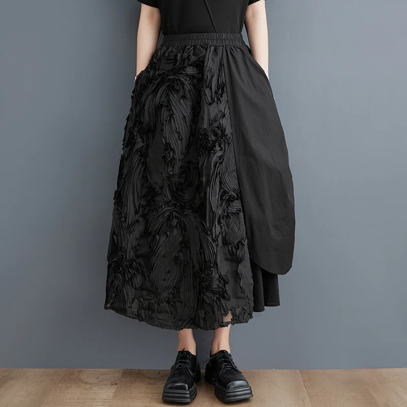 Top Trends: #3032 Summer Black A-line Skirt Women Split Joint Midi Skirt Female Streetwear Hip Hop Irregular Skirts Womens Folds A-line Shoppable Styles