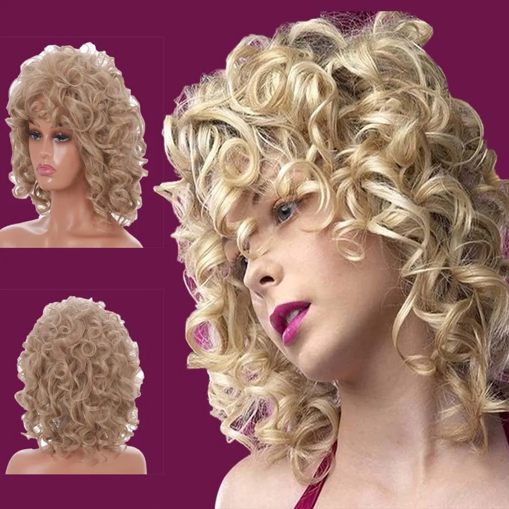 Top Trends: Short Hair Afro Curly Synthetic Wig With Bangs For Black Women Cosplay Fluffy Blonde Wigs Natural High Temperat Fiber Shoppable Styles