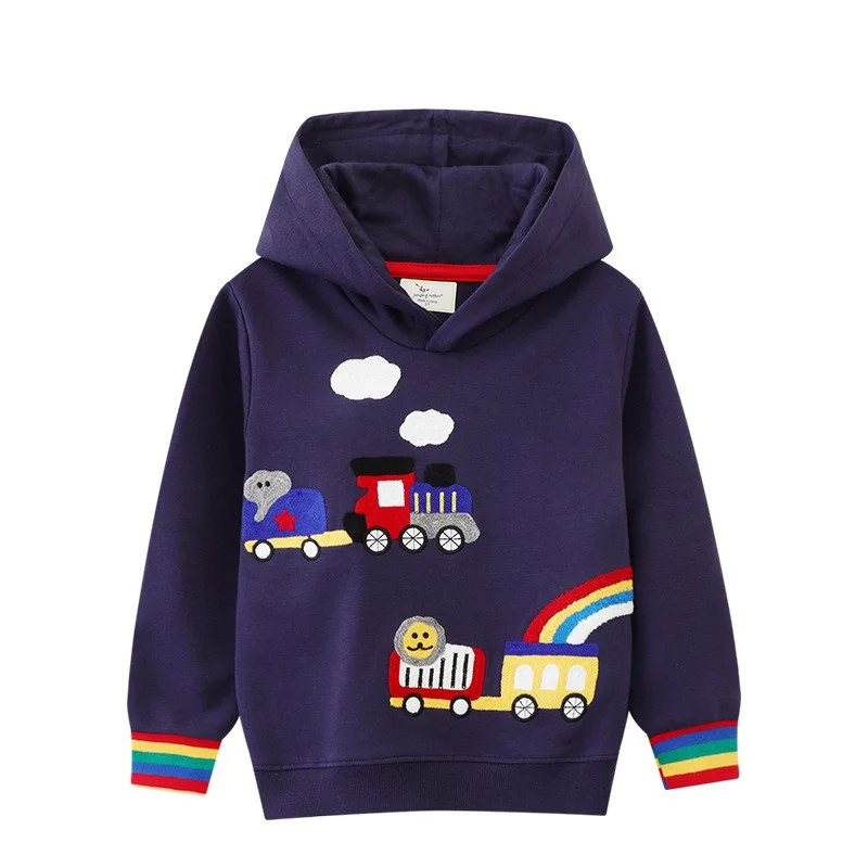 Top Trends: Jumping Meters 2-7T Autumn Winter Boys Girls Hooded Sweatshirts With Cars Rainbow Applique Long Sleeve Children&#039;s Clothing Shirt Shoppable Styles