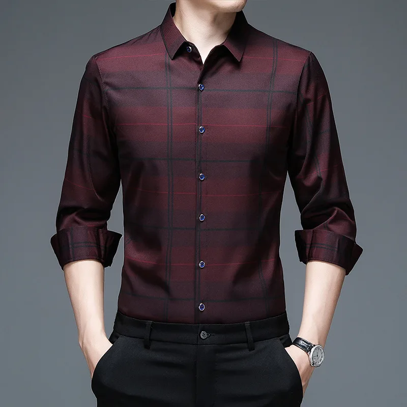 Top Trends: 2023Spring Autumn Men Plaid Print Lapel Single Breasted Shirts Korean Fashion Long Sleeve Tops Business Casual Camisas De Hombre Shoppable Styles