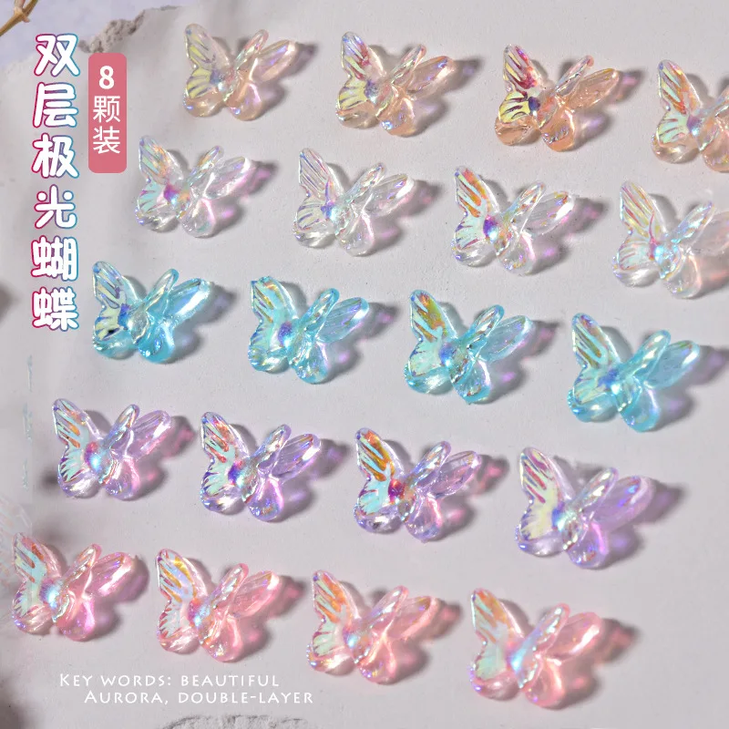 Top Trends: 50Pcs Aurora Double-Wings Butterfly Nail Art Charm 3D 11*8mm Polar Light Butterfly Nail Decor Oranment DIY Kawaii Nail Figures Shoppable Styles