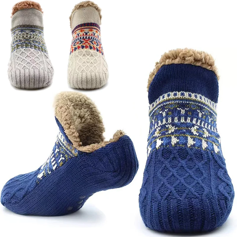 Top Trends: Winter Indoor Home Slippers Socks Men's Floor Socks Knitted Adult Plus Fleece Carpet Sock Home Bedroom Sleeping Sock Non-slip Shoppable Styles