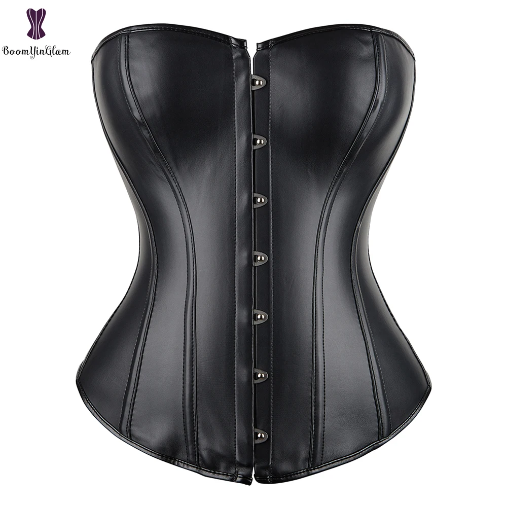 Top Trends: Overbust Corset Top Synthetic Leather Bustier Boned Body Slimming Korset Sexy Black Red Gorset Shoppable Styles