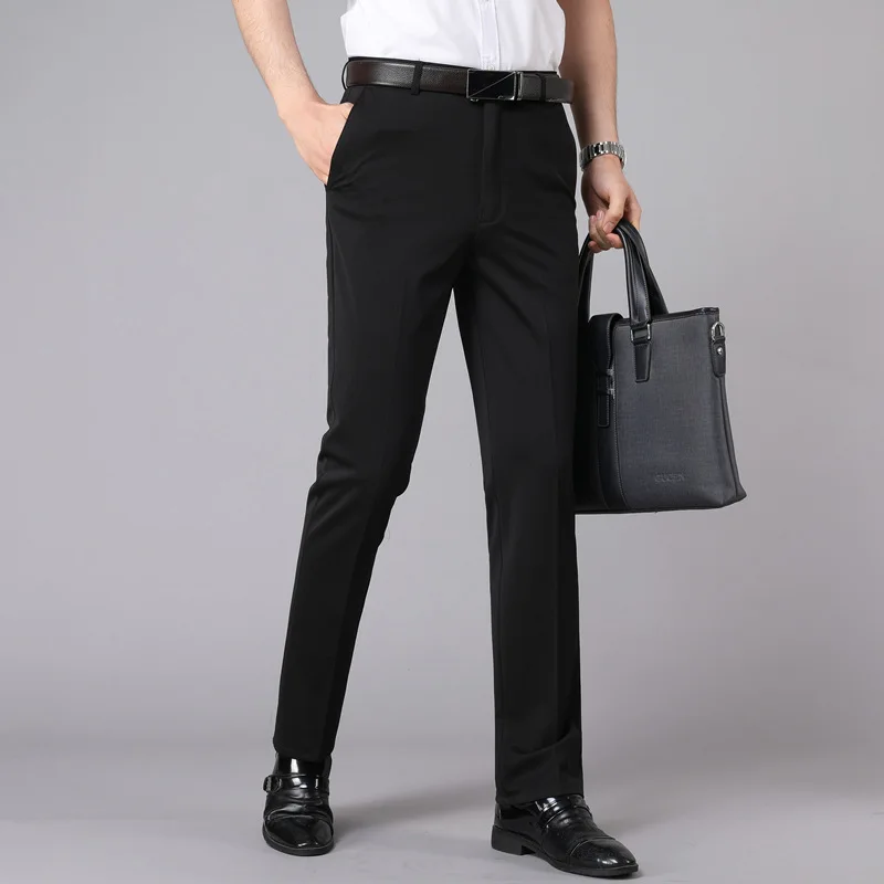 Top Trends: Spring Summer Men&#039;s Clothing Casual Thin Elastic Ice Silk Middle-aged Loose Straight Tube Solid Color Business Suit Pants Shoppable Styles