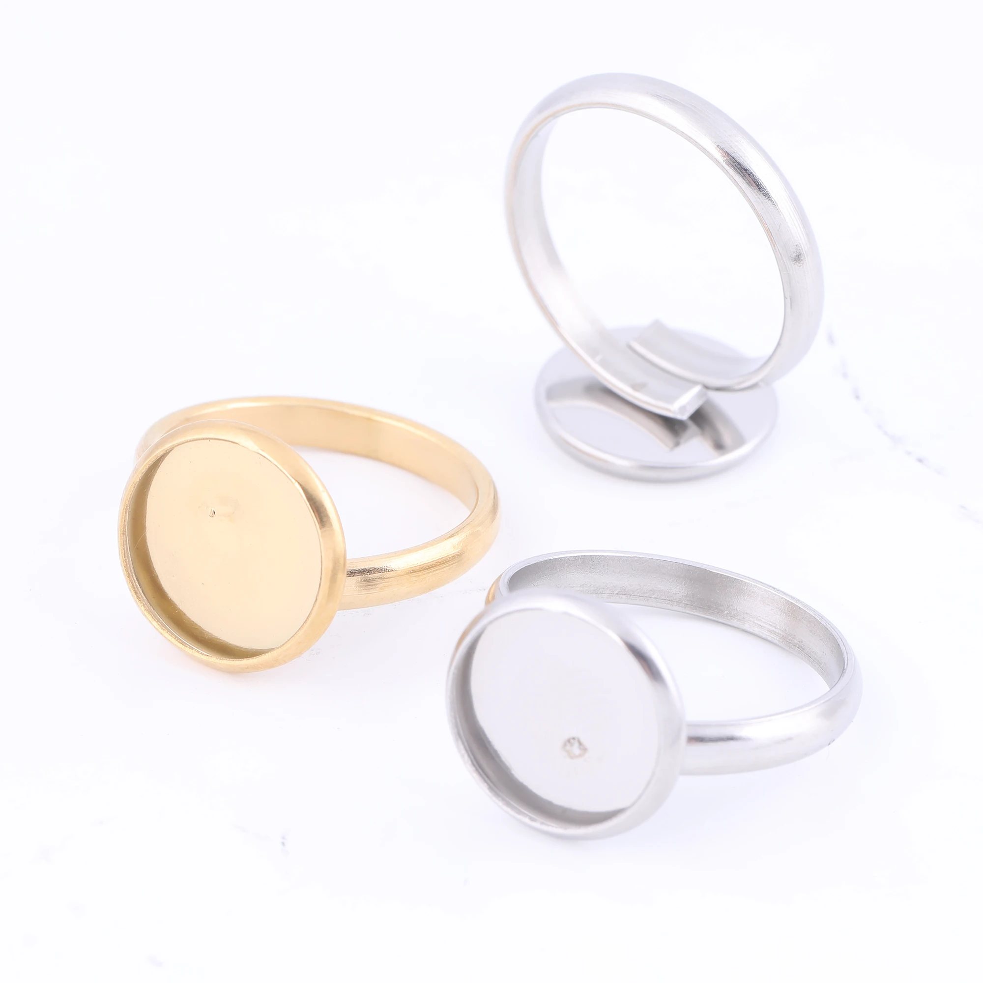 Top Trends: 5pcs 12mm Cabochon Ring Base Setting Blanks Stainless Steel Gold Plated Fingerring Bezels For Jewelry Making Supplies Shoppable Styles