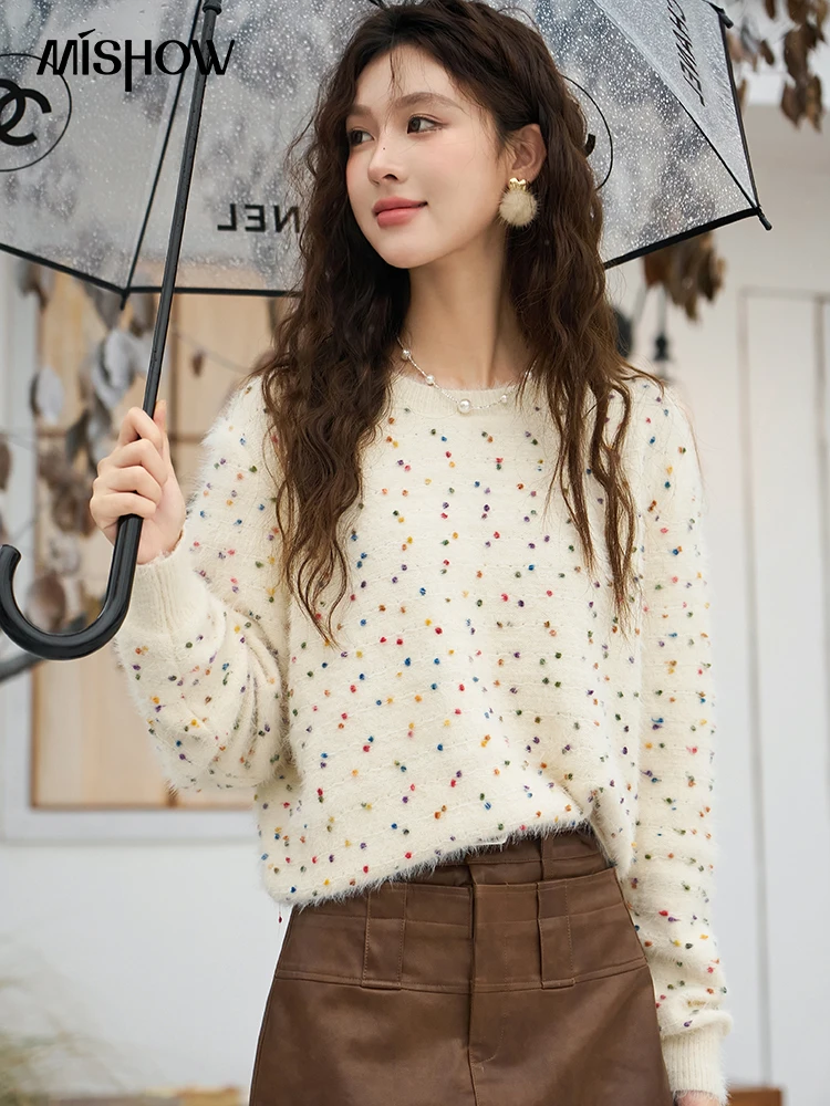 Top Trends: MISHOW Mohair Dots Sweater Women 2023 Autumn Winter New Fashion Jumpers Casual Crew Neck Sweeet Knitted Pullover Top MXC52Z0332 Shoppable Styles