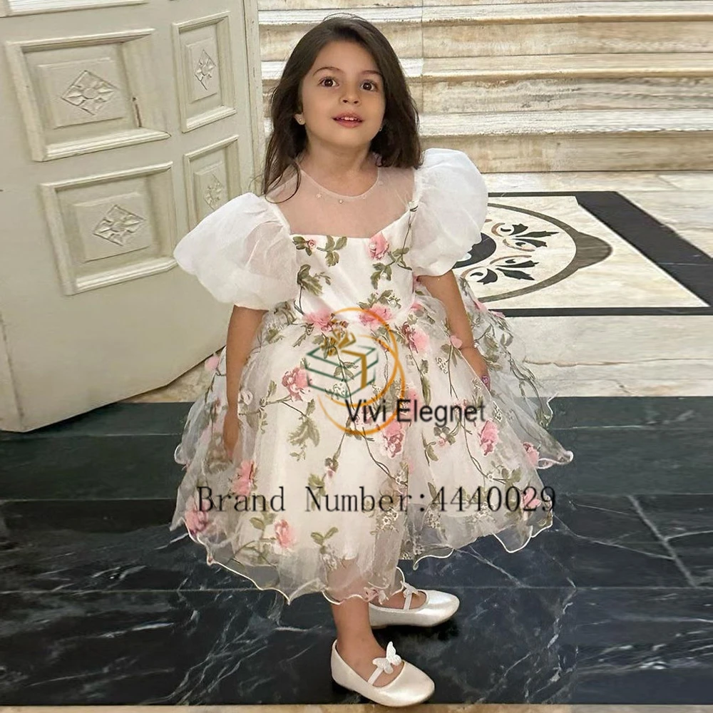 Top Trends: Scoop Puffy Sleeve Flower Girls Dresses With Flower Organza Christmas Gowns 2023 Summer New فلور فتاة اللباس New Wedding Party Shoppable Styles