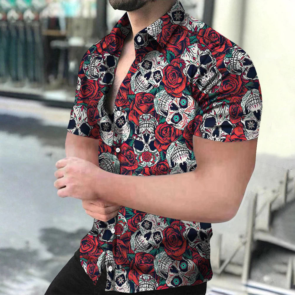 Top Trends: 2023 News Hawaiian Horror Skull Men's Shirt Floral 3D Print Lapel Single Button Fashion Casual Beach Top Passionate And Spicy Shoppable Styles - Image 2