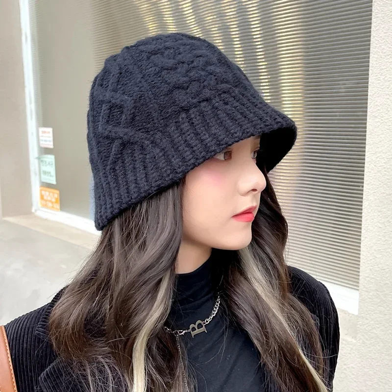 Top Trends: Wool Blended Woolen Yarn Bucket Hat Women Winter Korean Version Versatile Warm Japanese Solid Color Knitted Thickened Basin Hat Shoppable Styles - Image 3