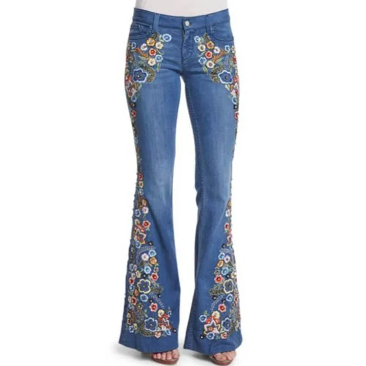 Top Trends: Women's Pants Jeans 2023 Spring Fashion Embroidered Slim Fit Casual Pocket Design Daily Long Flared Jeans Y2K Vintage Streetwear Shoppable Styles