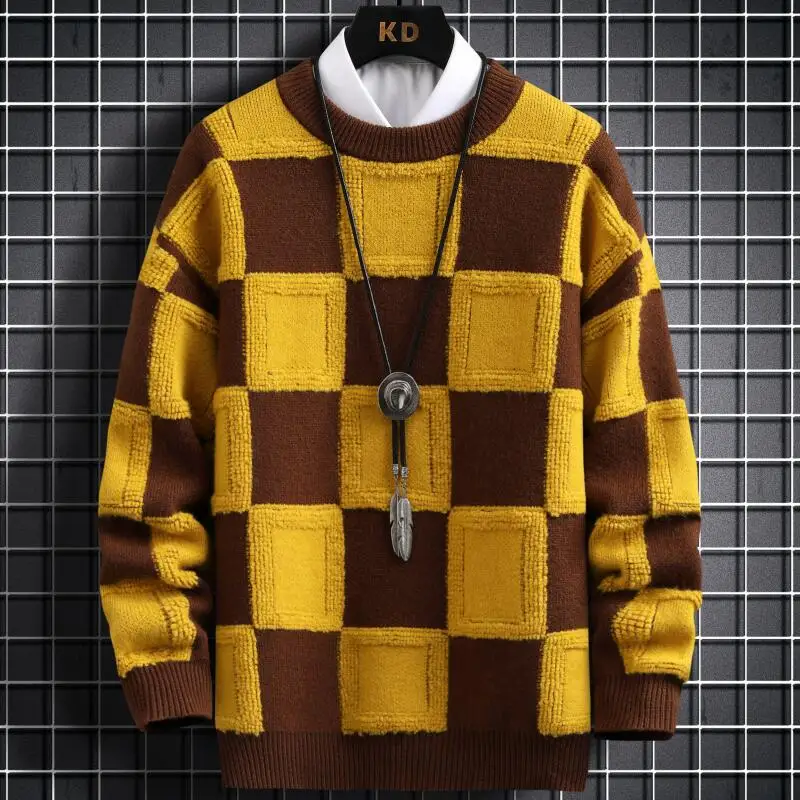 Top Trends: New Fall Winter Korean Style Mens Pullovers Sweaters High Quality Thick Warm Cashmere Sweater Men Luxury Plaid Pull Homme 2023 Shoppable Styles