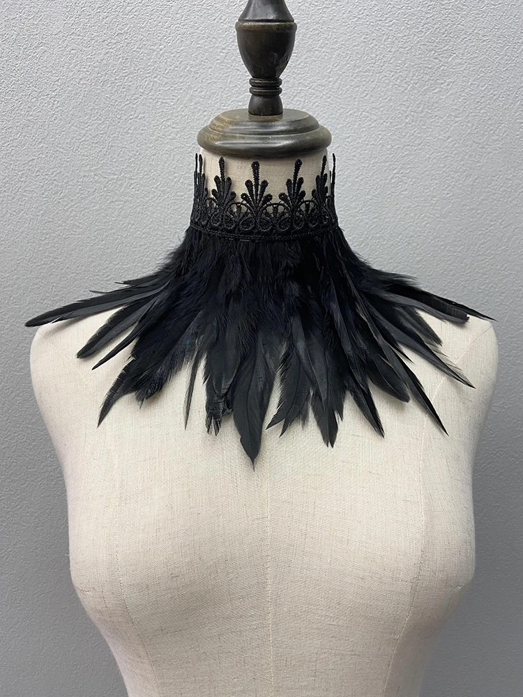 Top Trends: Black Feather Choker Collar Sexy Lace Women Neck Cover Punk Cape Shawl Party Cosplay Natural Feather With Lace Fake Collar Shoppable Styles