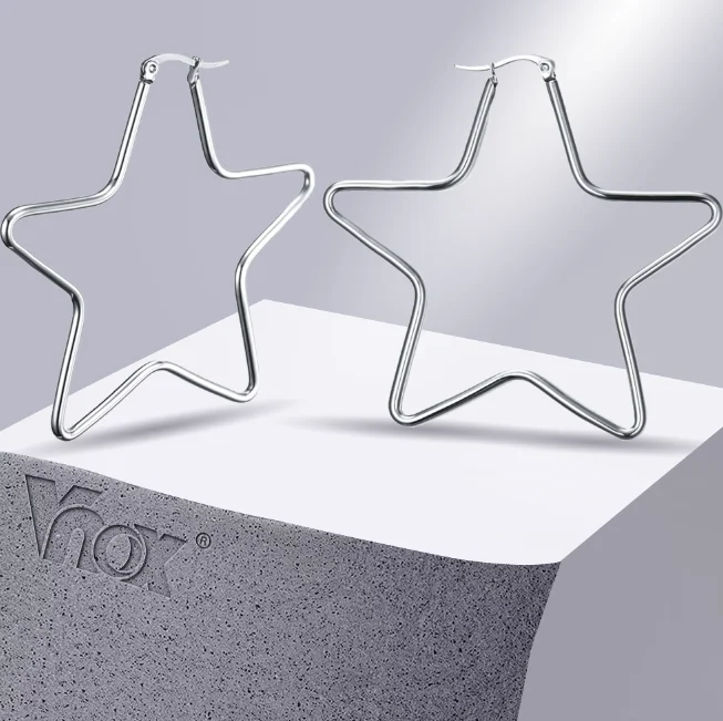 Top Trends: Vnox Large Star Hoop Earrings For Women Silver Color Not Fade Shoppable Styles