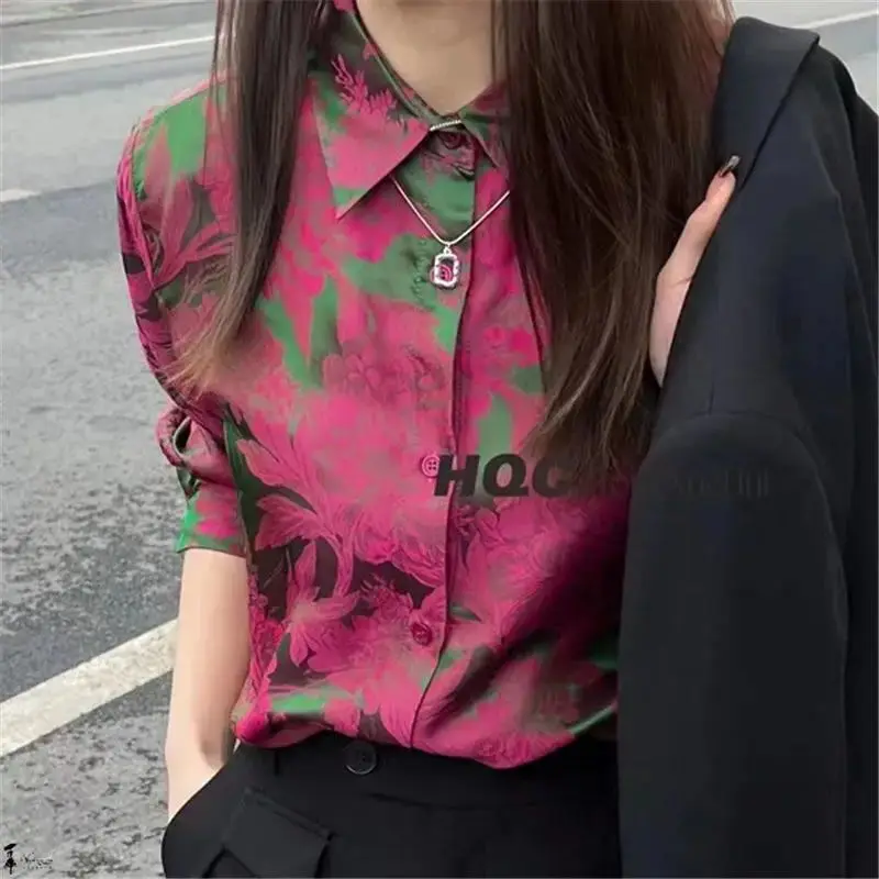 Top Trends: Commute Vintage Flowers Printed Shirt Female Clothing Turn-down Collar 2023 Spring Autumn Fashion Single-breasted Loose Blouse Shoppable Styles