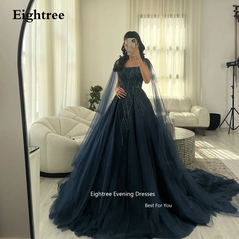 Top Trends: Eightree Navy Blue Evening Dresses Sequined Glitter Long Tulle Backless Formal Occasion Dresses Vestidos Prom 2023 Shoppable Styles