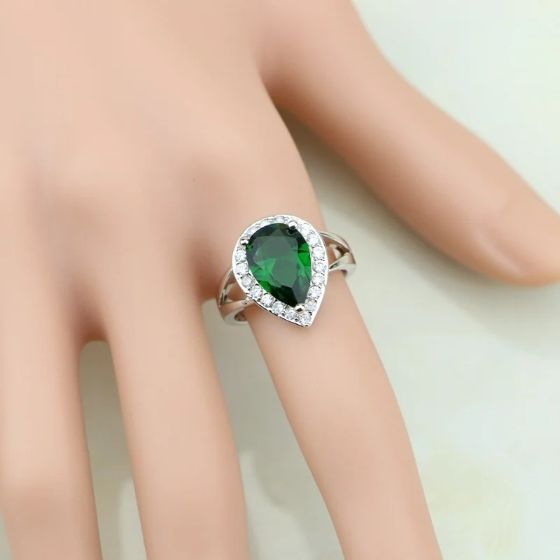 Top Trends: Water Drop 925 Silver Ring Green Cubic Zirconia White CZ For Women Wedding Wedding / Engagement / Party / Gifts Ring Shoppable Styles