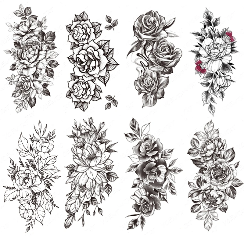 Top Trends: Flower Blooming Waterproof Temporary Tatooo Sticker Peony Orchid Lily Rose Beauty Arm Tatoo Body Art Fake Tatooo Black Man Women Shoppable Styles