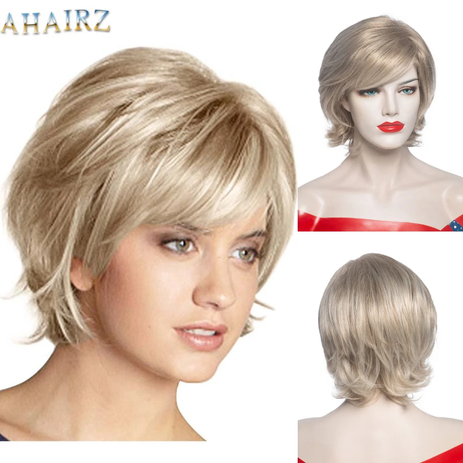 Top Trends: Short Straight Wig Pixie Cut Wigs For Women Light Blonde Wigs Women Synthetic Hair Wig With Bangs Heat Resistant Fiber Shoppable Styles