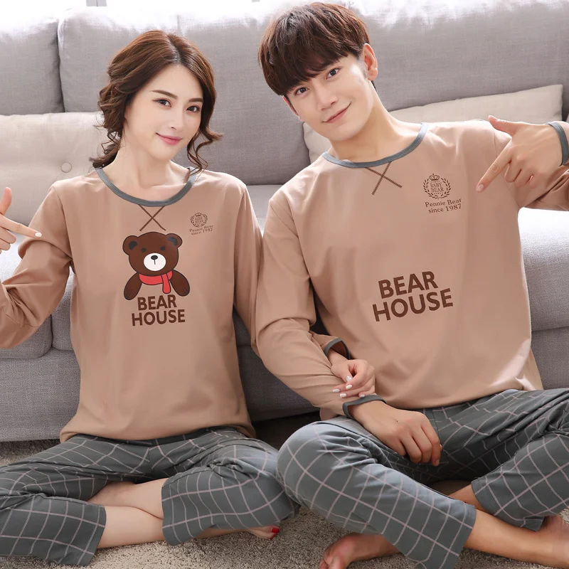 Top Trends: Cartoon Cute Pajamas Set For Women Men Cotton Couples Homewear Autumn Spring Long Sleep Tops Pant Nightwear Mujer Hombre Shoppable Styles