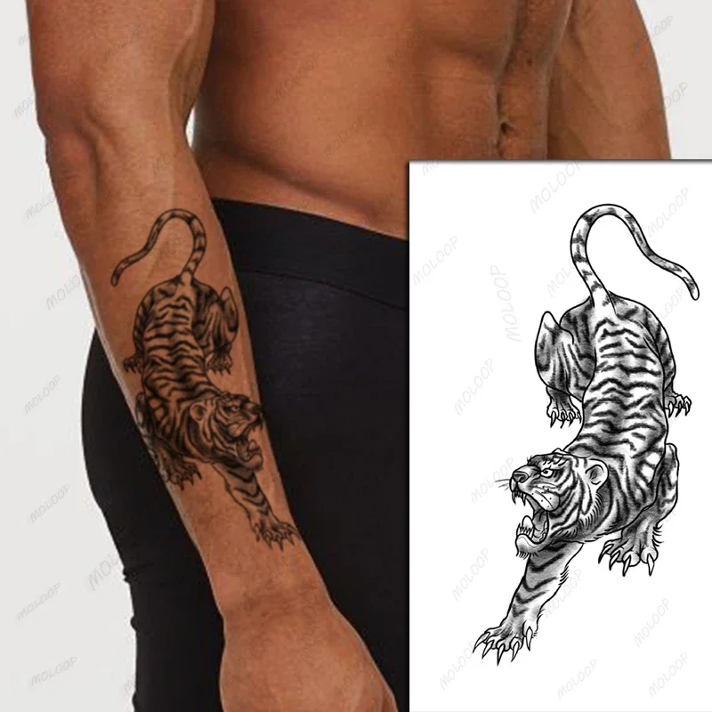 Top Trends: Waterproof Temporary Tattoo Sticker Black Realistic Tiger Line Totem Design Fake Tattoos Flash Tatoos Arm Body Art For Women Men Shoppable Styles