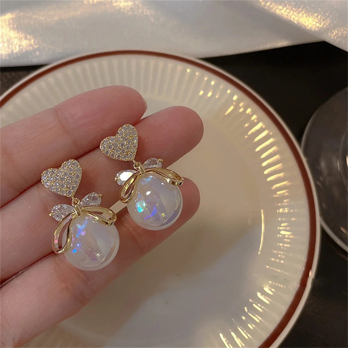 Top Trends: 2022 New Exquisite Love Heart Bowknot Pearl Earrings For Women Korean Trendy Crystal Imitation Pearl Earring Party Jewelry Gifts Shoppable Styles