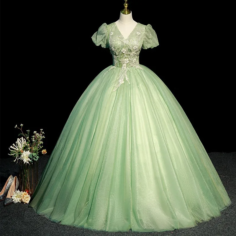 Top Trends: 2024 Light Green Quinceanera Dresses Sweet Puff Sleeve Party Dress Classic V-neck Ball Gown Prom Dress Formal Vestido De 15 Anos Shoppable Styles