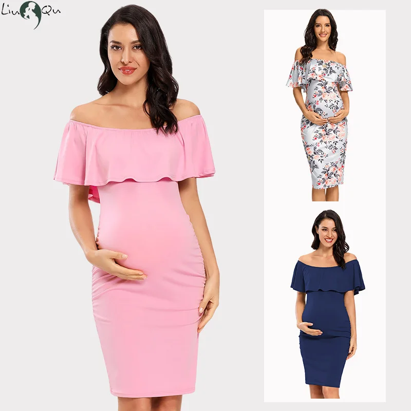 Top Trends: Liu&amp;Qu Women&#039;s Maternity Dress Off Shoulder Ruffle Sleeveless Bodycon Dress Elegant Ruched Sides Bodycon Dresses For Baby Shower Shoppable Styles