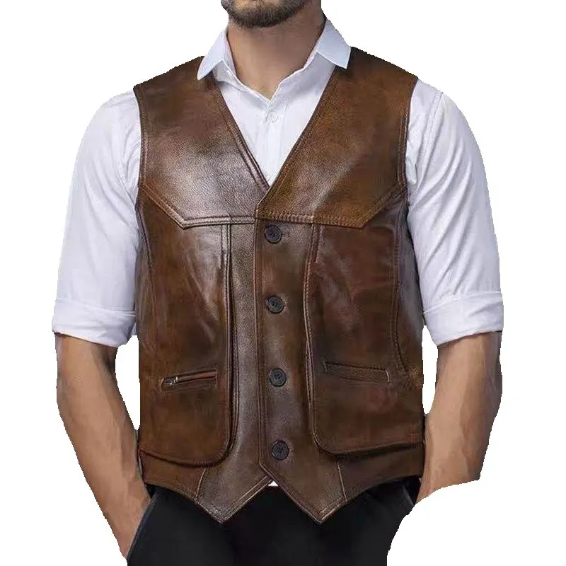 Top Trends: Large Piece Of Genuine Leather Motorcycle Vest Mens Fit Real Cowhide Leather Waistcoat Bikers Vest Size L-8XL Sleeveless Jacket Shoppable Styles