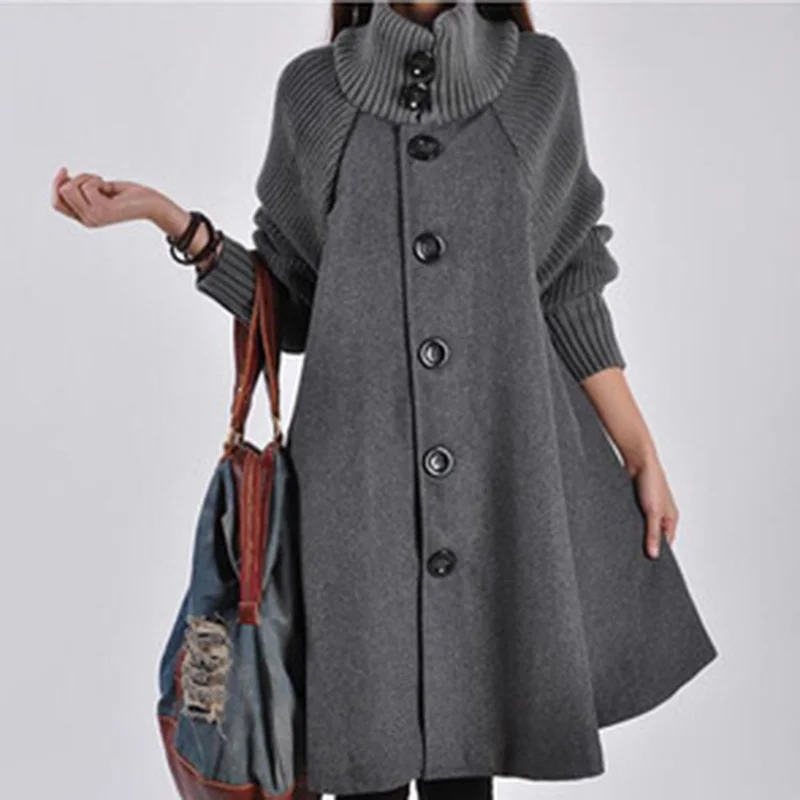 Top Trends: Woolen Coat Winter Cloak Knit Long-sleeved High O-neck Trench Coat Female Spring Autumn Women's Single-breasted Windbreaker Gray Shoppable Styles