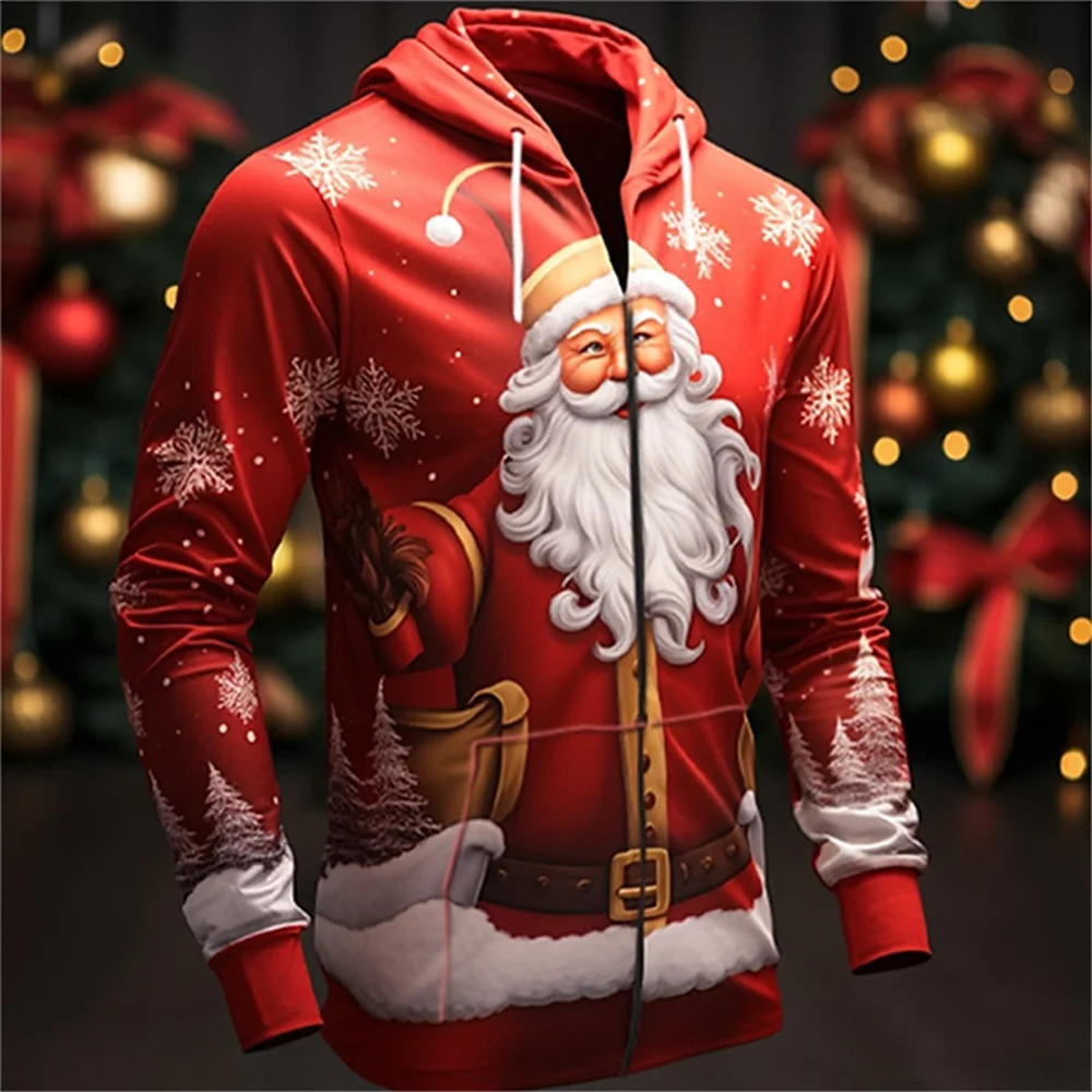 Top Trends: 3d Christmas Festival Men&#039;s Zipper Hoodies Fashion Santa Claus Clothes For Men Clothing Oversized Tops Long Sleeve Sweatshirt Shoppable Styles