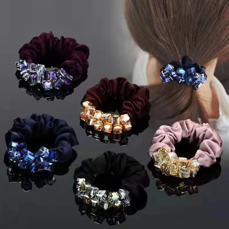 Top Trends: Elegant Crystal Floral Fabric Scrunchies Women Girls Elastic Hair Rubber Bands Accessories Tie Hair Ring Rope Headwear Headdress Shoppable Styles