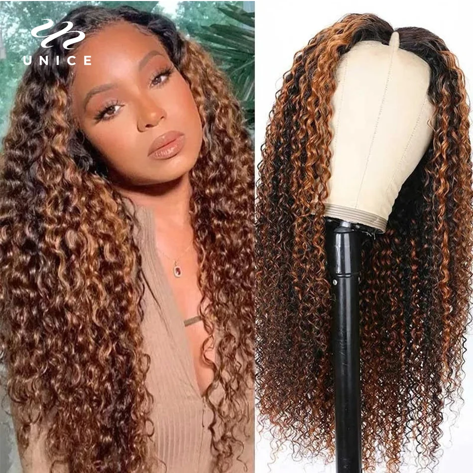 Top Trends: UNice Hair Balayage Highlight V Part Wig Human Hair Curly Wig Glueless U Part Wig Human Hair Wigs Blend With Your Own Hairline Shoppable Styles