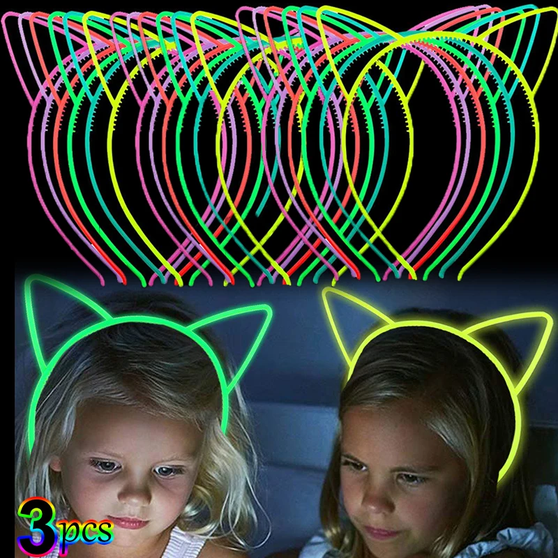 Top Trends: 1 / 3pcs Luminous Cat Ear Headband Fluorescent Hair Band Glow In The Dark For Kid Girls Birthday Wedding Party Decoration Supplies Shoppable Styles