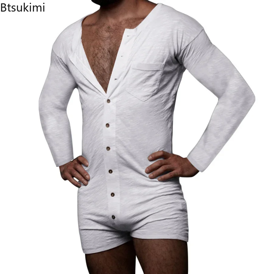 Top Trends: New 2024 Men's Sexy Pajamas Sets Casual One Piece Men Long Sleeve Solid Romper Single-breasted Jumpsuit Sleepwear Nightwear Male Shoppable Styles