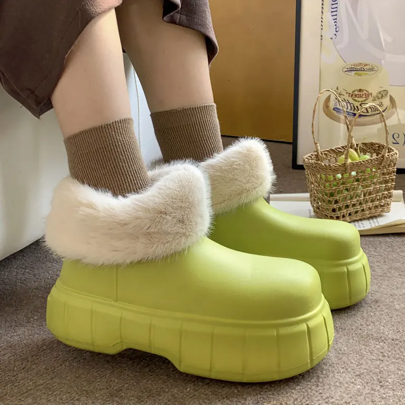 Top Trends: Bebealy New Winter Plush Boots Women New Fashion Waterproof Furry Cotton Shoes Outdoor Cozy Fuzzy Shoes Thick Sole Cotton Slides Shoppable Styles