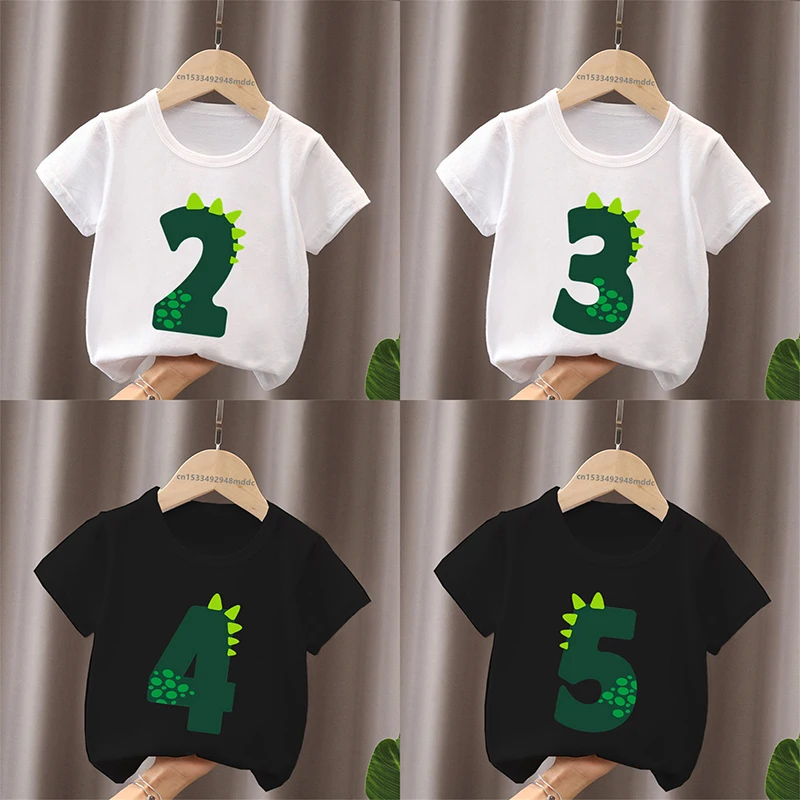 Top Trends: Cute Little Dinosaur Birthday Number Bow Kids T Shirt 1 2 3 4 5 6 7 8 9 Years Girls Clothes Baby Boys Short Sleeve T-Shirts Shoppable Styles