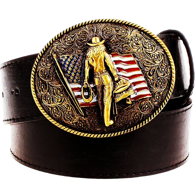 Top Trends: American Flag Wild Western Cowboy Belt Fashion Men Pu Leather Metal Copper Buckle Wrangler Wilderness Rider Decorative Belt Shoppable Styles