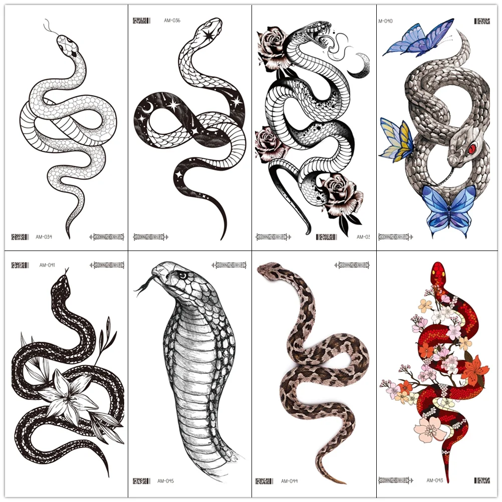 Top Trends: Rocooart Big Size Black Snake Temporary Tattoo Stickers For Women Men Body Waist Waterproof Fake Tatto 3D Cobra Snake Tattoos Shoppable Styles