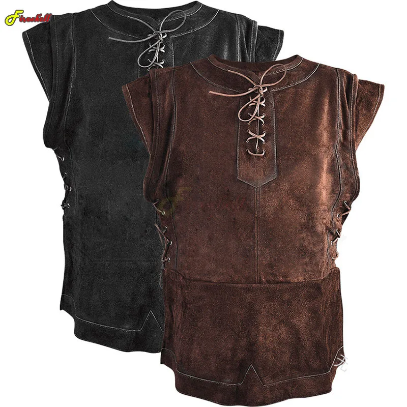 Top Trends: Mens Medieval Punk Vest Punk Cosplay Archer Costume Adult Chest Body Armor Suede Larp Outfit Jerkin Coat Halloween For Men Shoppable Styles