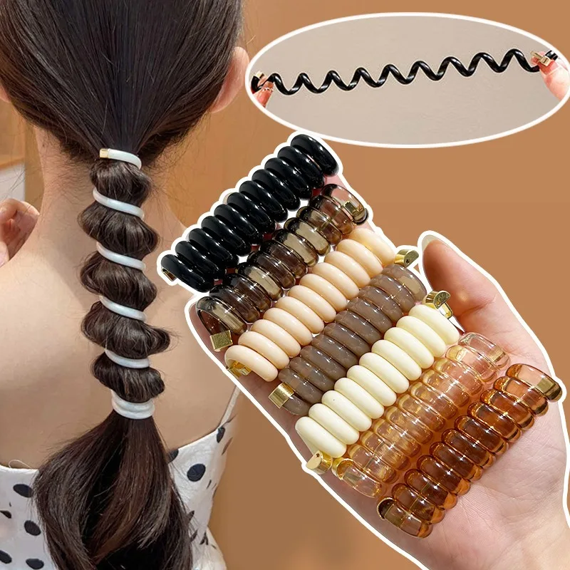 Top Trends: Elastic Telephone Wire Hair Ties Women Girls Solid Color Hair Bands Spiral Coil Rubber Band Ponytails Head Rope Hair Accessories Shoppable Styles