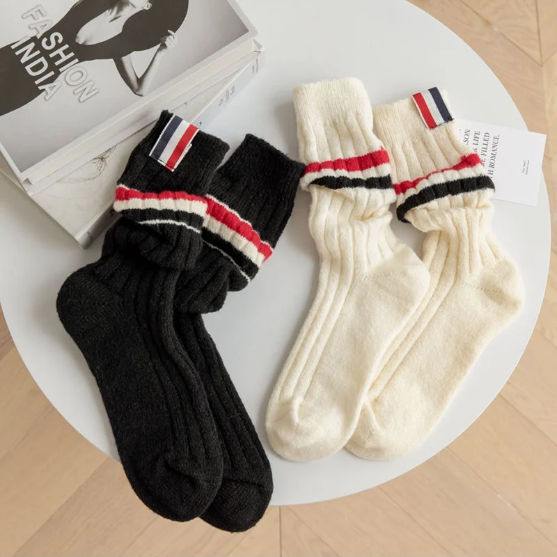 Top Trends: Women Loose Long Socks Striped Knitting Wool Winter Thick Warm Korea Style Japanese Fashion High Tube Student Girls Stockings Shoppable Styles