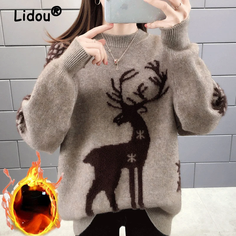 Top Trends: Christmas New Year Loose Knitted Sweaters For Women Pullover Autumn Winter Warm Casual Knitwear All Match Soft T-shirts Female Shoppable Styles