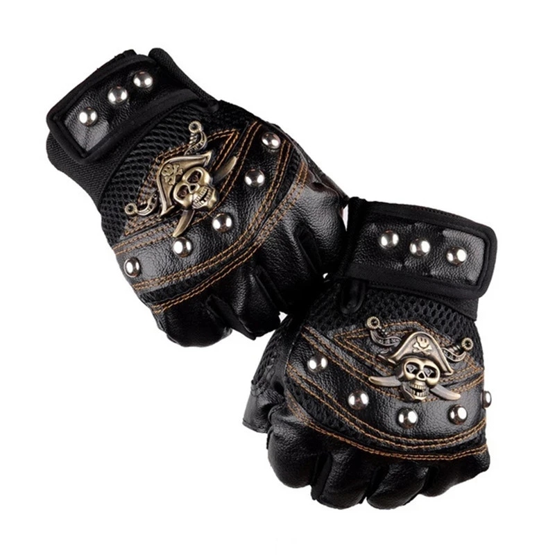 Top Trends: Punk Skulls Rivet PU Leather Gloves Men Women Fashion Hip Hop Anti-slip Half Finger Gloves Summer Cycling Motorcycle Accessories Shoppable Styles