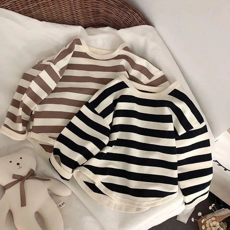 Top Trends: Autumn Kids Striped Long Sleeves T-shirt Toddler Girl Loose Bottoming Shirt Boy Baby Casual Tops Fashion Children Cotton Tees Shoppable Styles