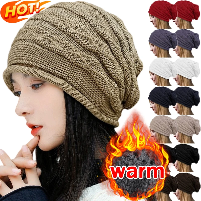 Top Trends: Baggy Slouchy Caps Women Ladies Winter Warm Knitted Beanies Hat Classical Skullies Fordable Cap Ear Warmer Bonnet Berets Shoppable Styles